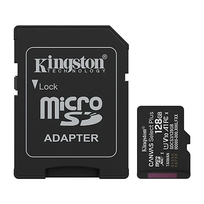 Kingston SDCS3128GB Carte microSDXC Canvas Select Plus Gen3 128 Go 150 Mo/s A1 avec Adaptateur