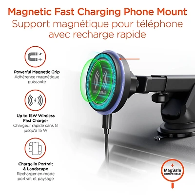 HyperGear MaxCharge Wireless Charging Vehicle Mount Kit Compatible w/MagSafe clear