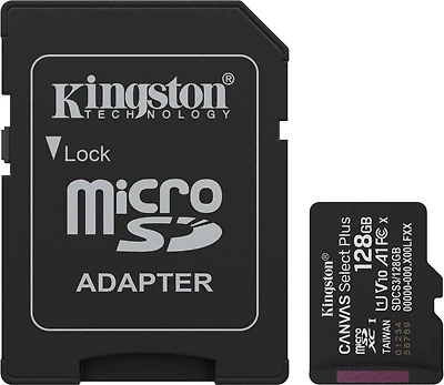Kingston SDCS3128GB Carte microSDXC Canvas Select Plus Gen3 128 Go 150 Mo/s A1 avec Adaptateur