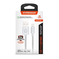 Câble tressé de recharge et de synchronisation USB-A vers Lightning HyperGear de 4 pi (120 cm) – blanc