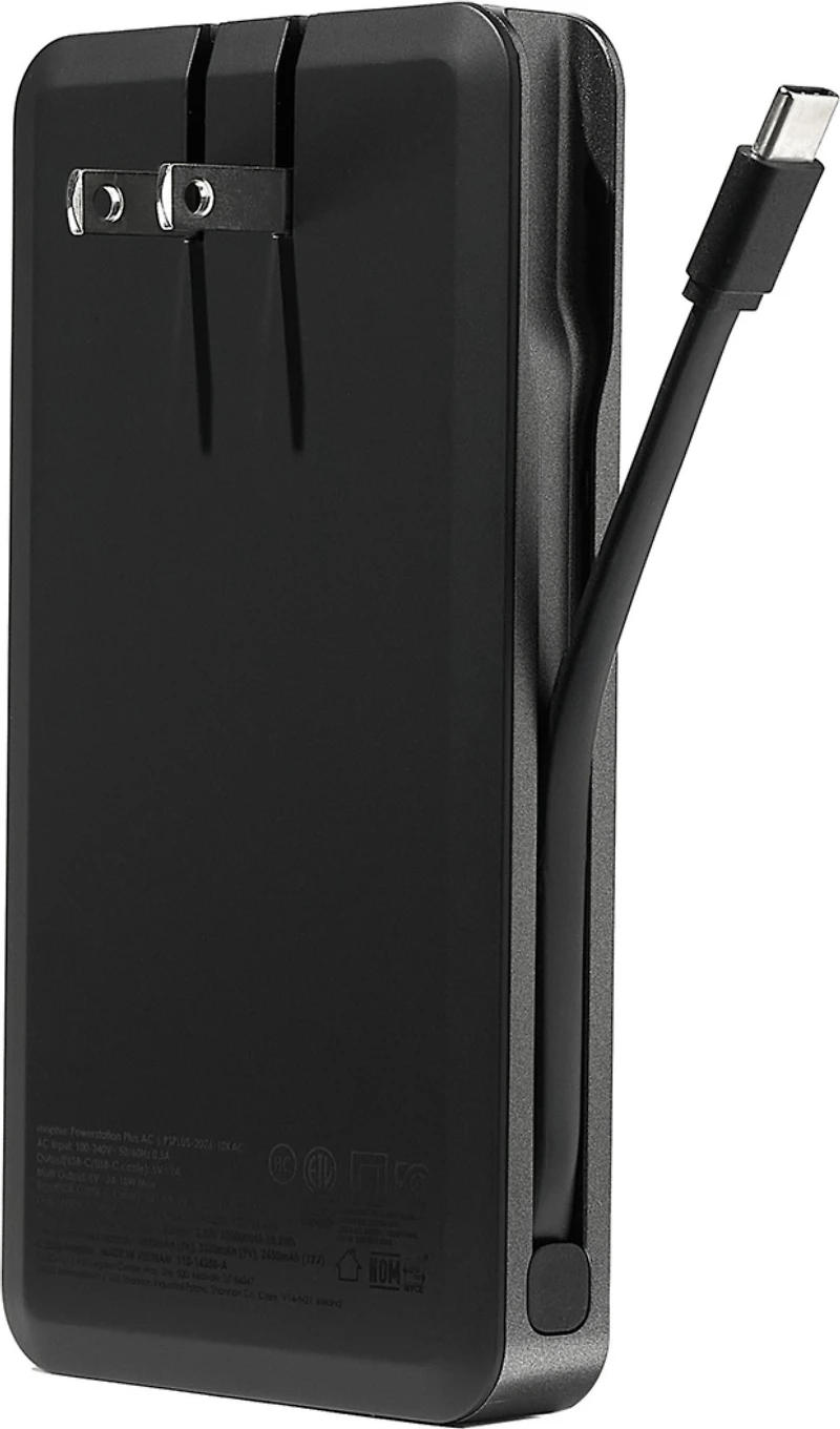 Mophie 10,000 mAh Powerstation Plus w/USB-C Cable + AC Plug - Black