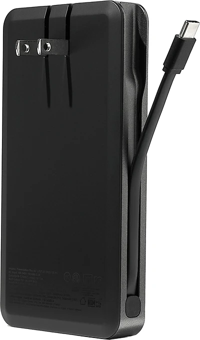 Mophie 10,000 mAh Powerstation Plus w/USB-C Cable + AC Plug - Black