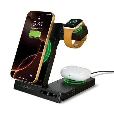 HyperGear 6-in-1 Foldable Wireless Charging Stand Compatible with Samsung & Apple Watch
