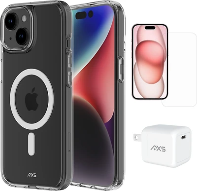 AXS Starter Kit | Ultra Clear MagSafe Case, Screen Protector and 30W Charger for iPhone 15