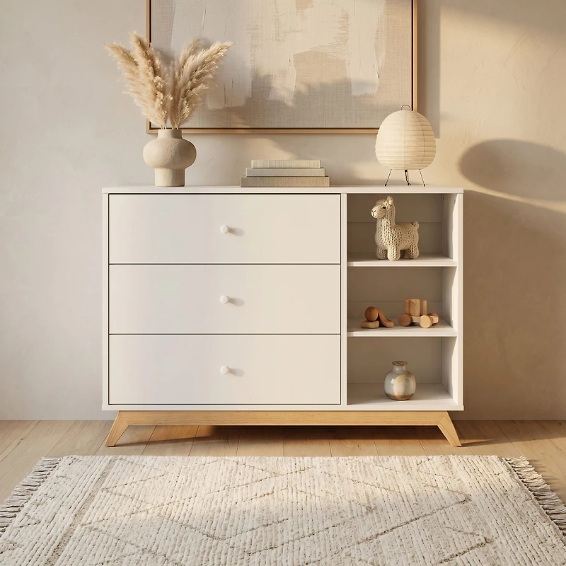Commode 3 Tiroirs Central Park - Blanc / Naturel