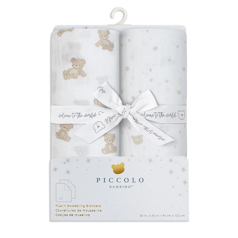 Muslin Swaddles  Blankets Set of 2 - Bear