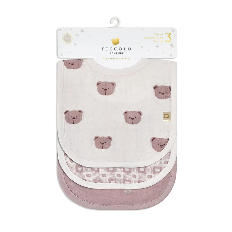 Teddy-3pk Muslin Milk Bibs