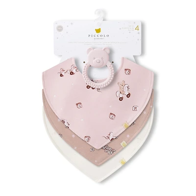 Bavoirs(3)+ Jouet de dentition - Ours Rosé