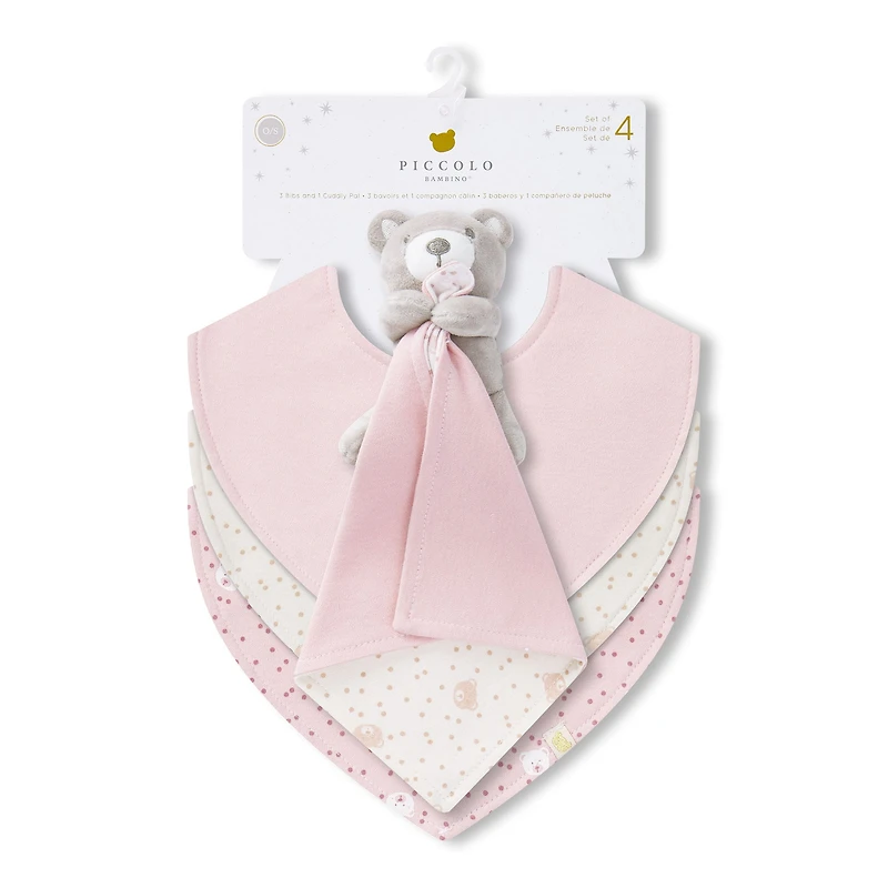 Bavoirs(3) + Peluche Doudou - Ours Rosé