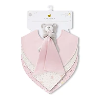 Bavoirs(3) + Peluche Doudou - Ours Rosé