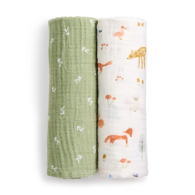 Cotton Muslin Swaddles (2) - Sage Woodland
