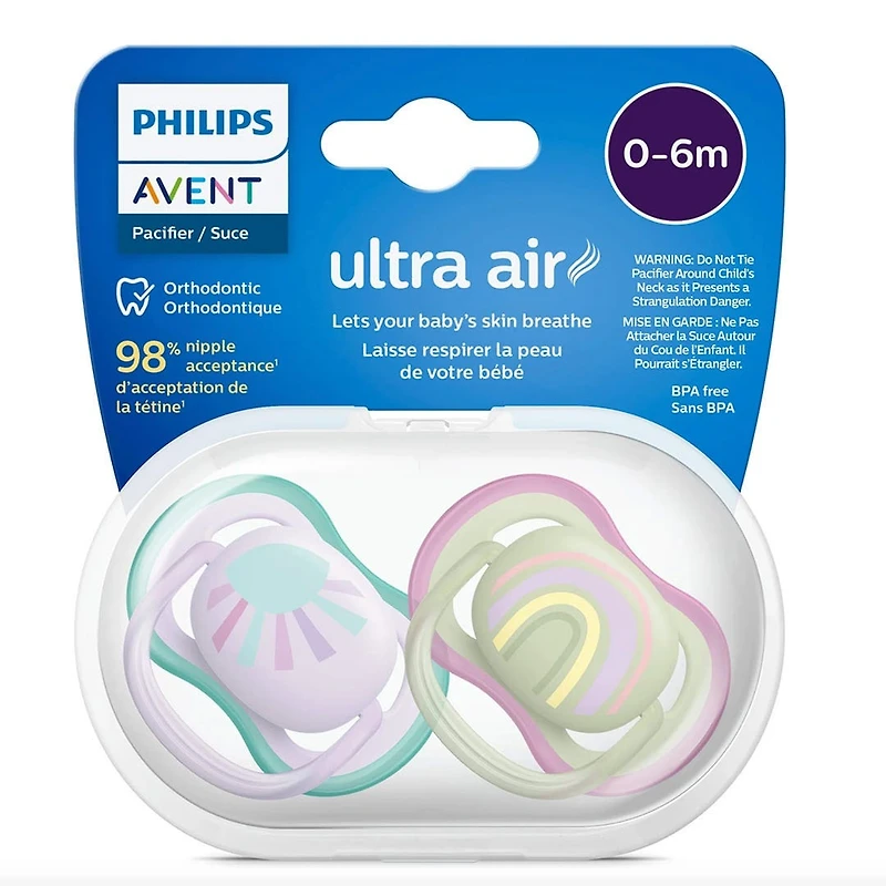 Ultra Air Pacifier 0-6m Lilac Sun/Green Rainbow 2-pack