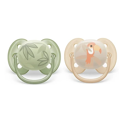 Ultra Soft Pacifier 0-6m Toucan / Green Leaves 2-pack