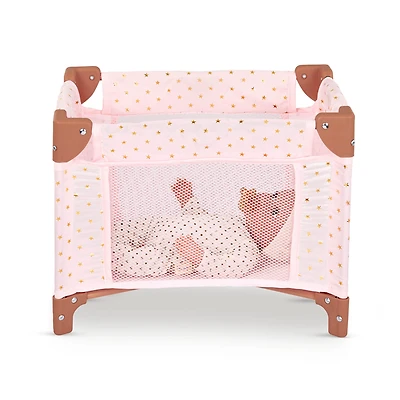 Folding Playpen for Baby Doll - Pink Stars