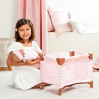 Folding Playpen for Baby Doll - Pink Stars