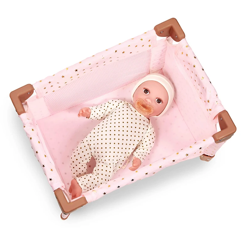Folding Playpen for Baby Doll - Pink Stars