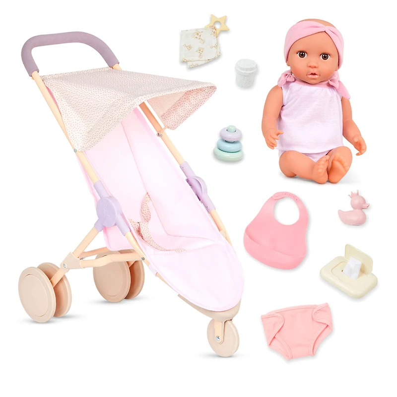 Baby Doll With Jogger Stroller and Accessories