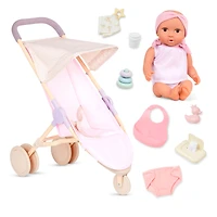 Baby Doll With Jogger Stroller and Accessories