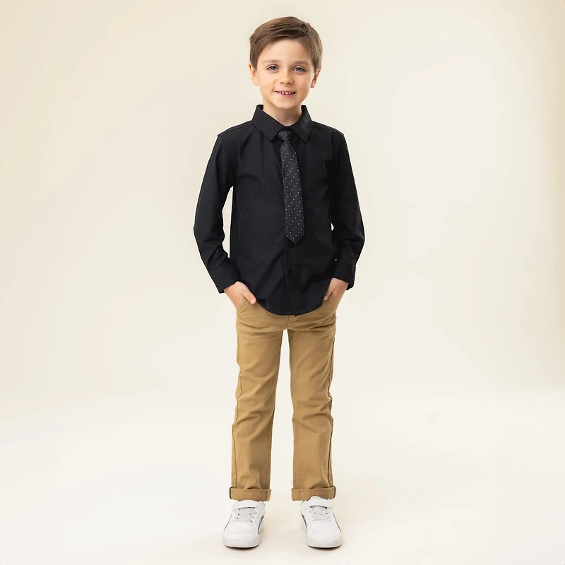 Black Tie Long Sleeves Shirt 2-12y
