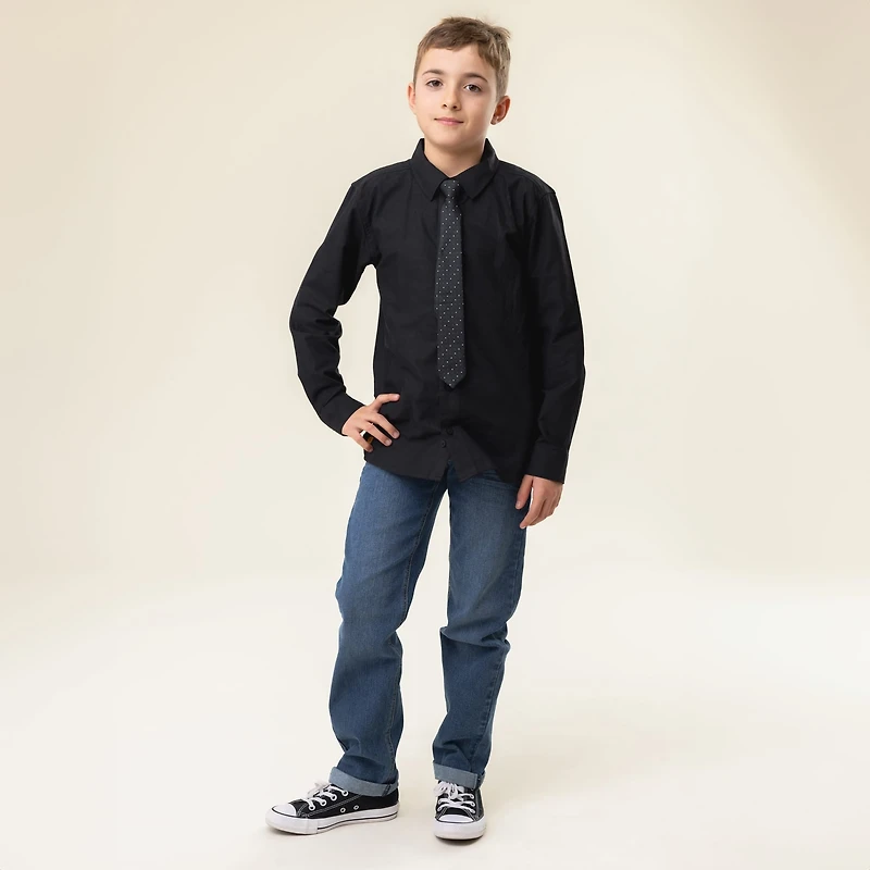 Chemise Manches Longues Cravate Noire 2-12ans