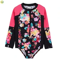 Flowers Long Sleeves UV Swimsuit 4-14y