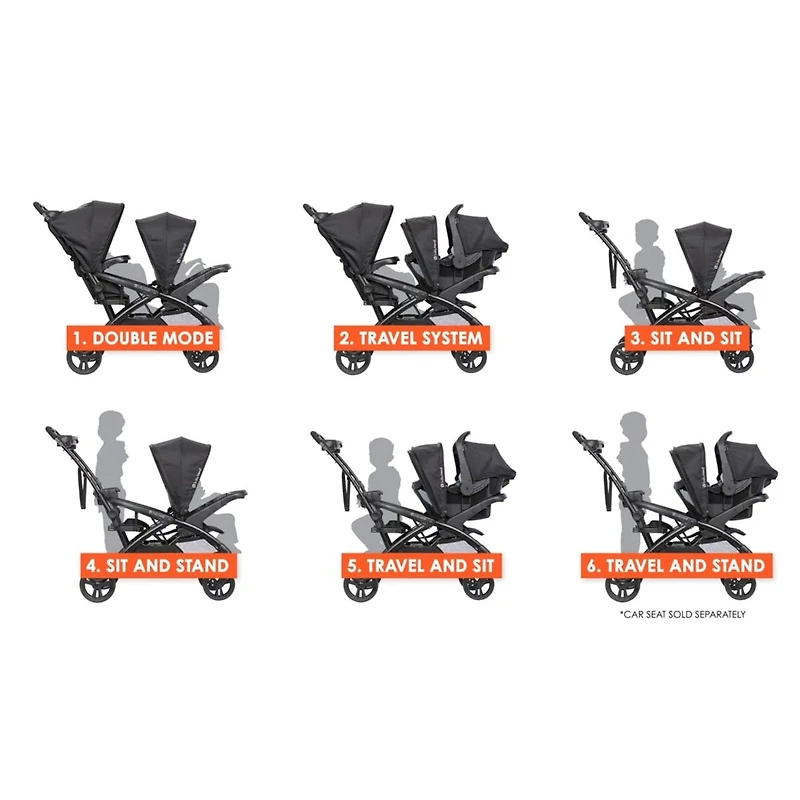Sit N' Stand® Double 2.0 Stroller - Dash Black