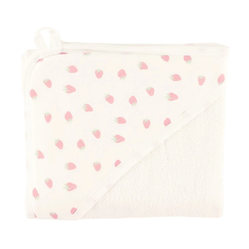 Hooded Bath Towel and Wash Mitt - Strawberries