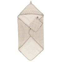 Hooded Bath Towel and Wash Mitt - Plaid