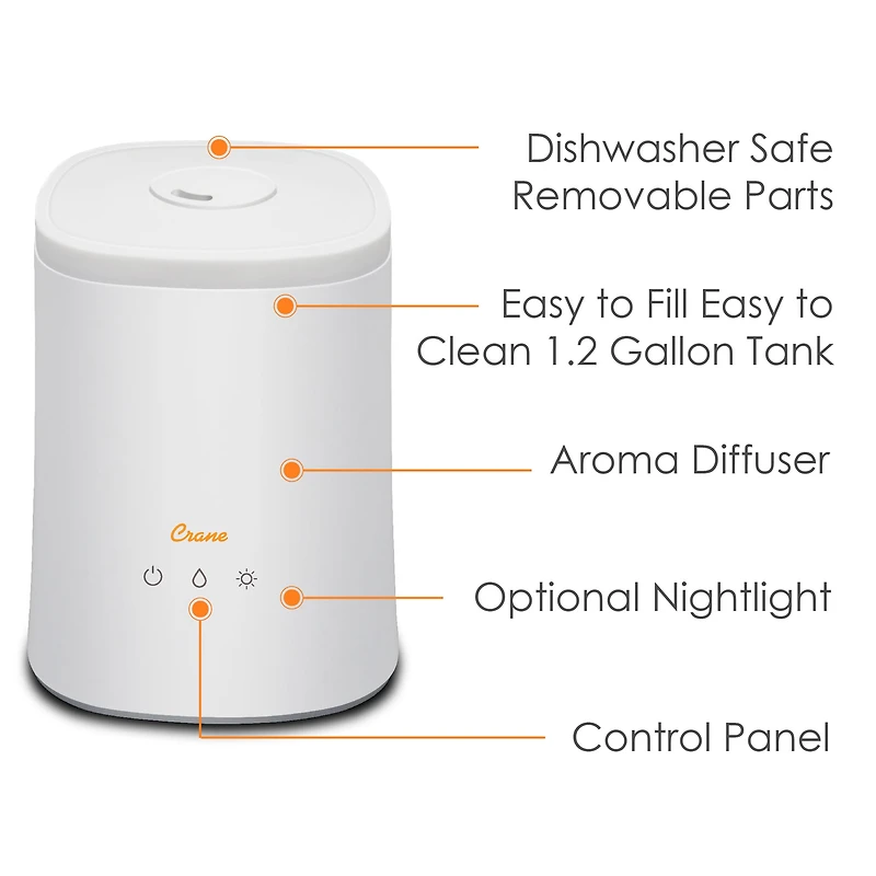 Humidificateur Ultrasonique à Vapeur Froide avec diffuseur d’arômes (1,2 gal.)