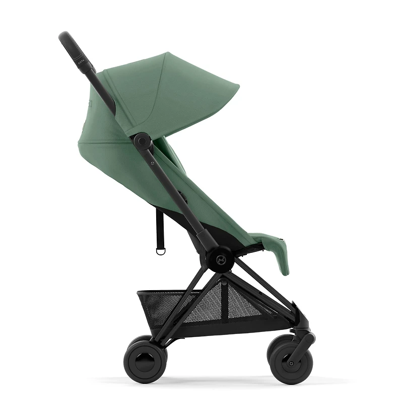 Poussette Coya - Cadre noir mat avec siège vert feuillage