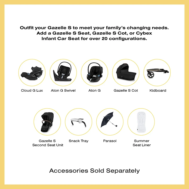 Poussette Gazelle S – Châssis Taupe avec siège Noir Moon