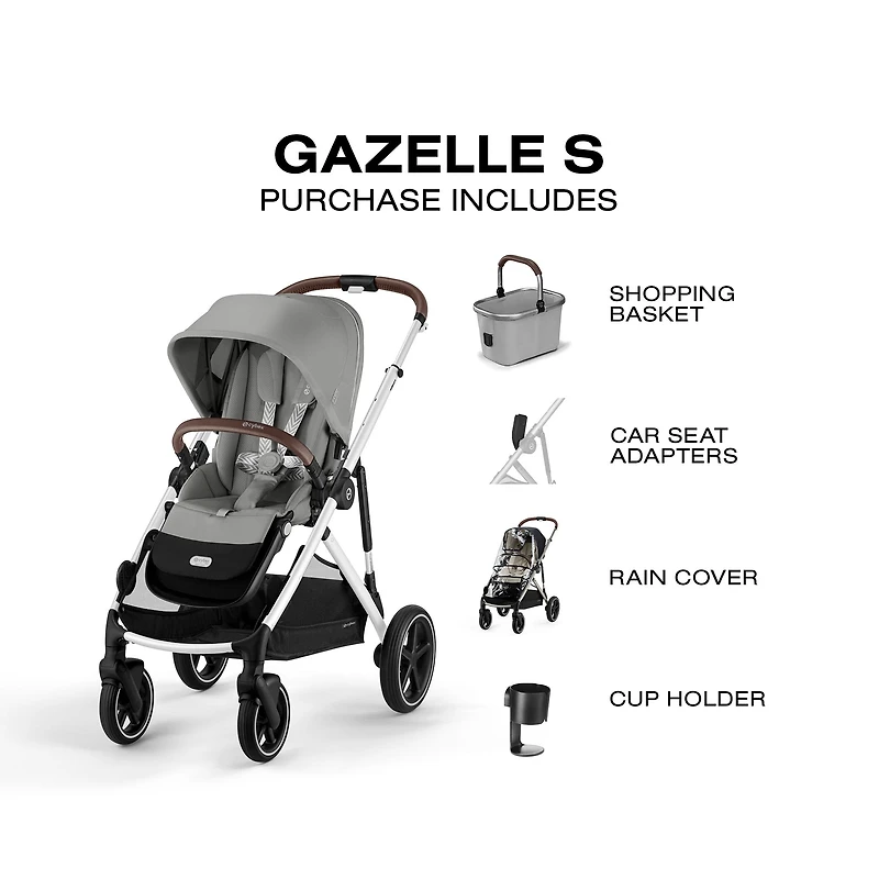 Gazelle S Stroller - Silver Frame with stone Grey seat