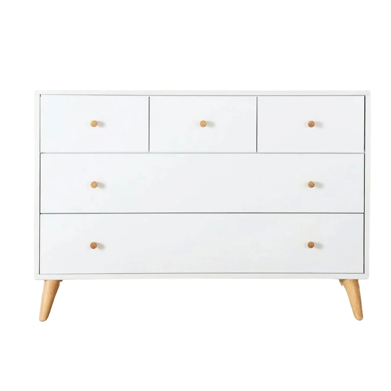 Commode 5 Tiroirs Austin - Blanc/ Naturel
