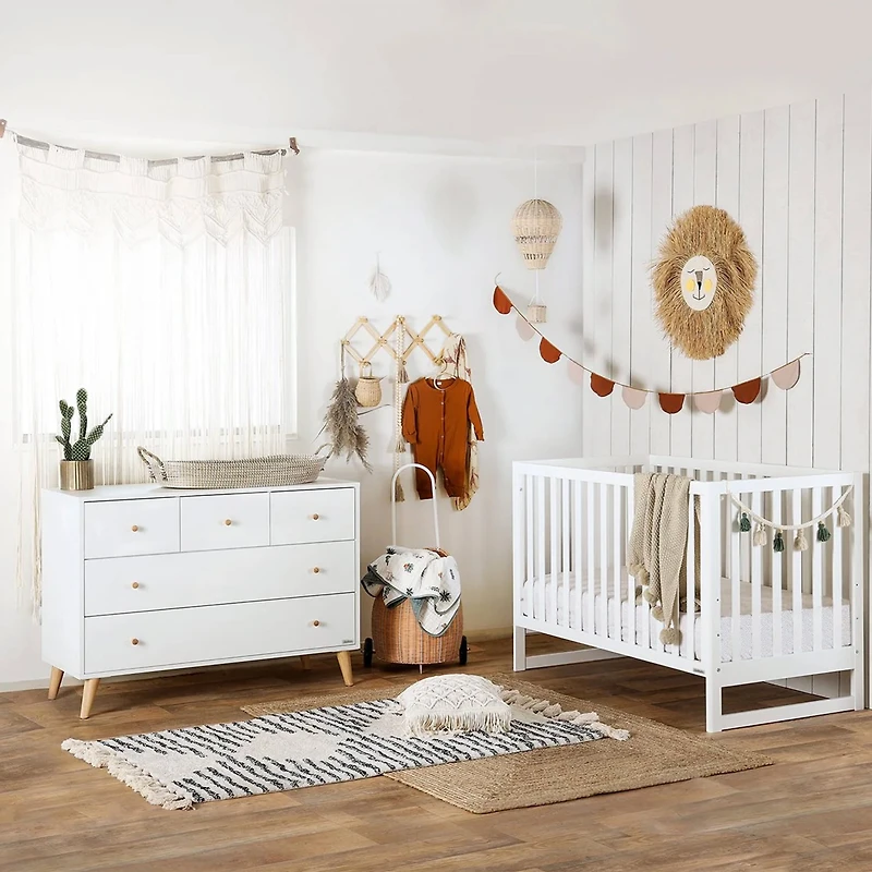 Commode 5 Tiroirs Austin - Blanc/ Naturel