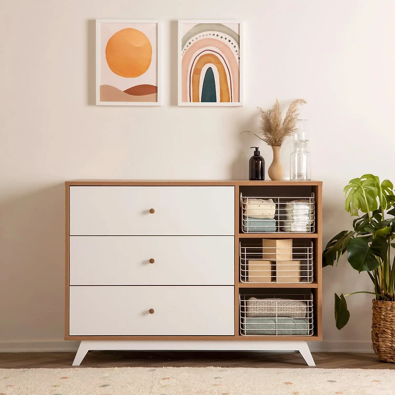 Central Park 3-drawer - White / Red oak