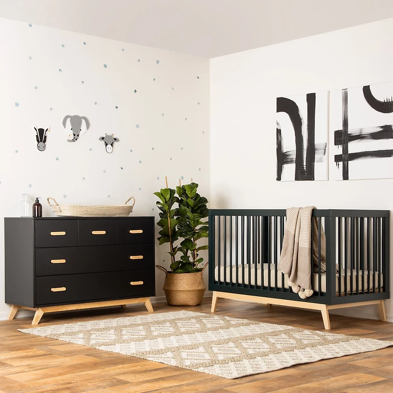 Soho 3-in-1 Convertible Crib - Black / Natural