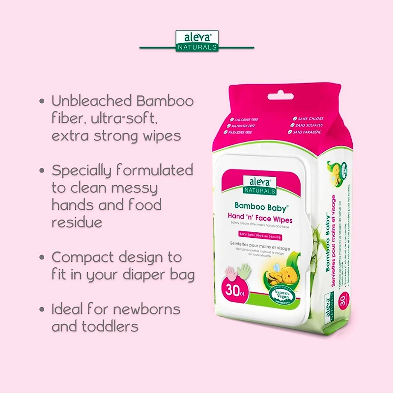 Serviettes Lingettes Paquet de 30 Bambou Main Visage