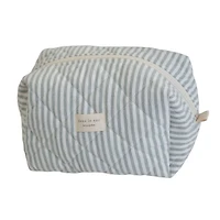 Large Quilted Pouch- Sage Stripes