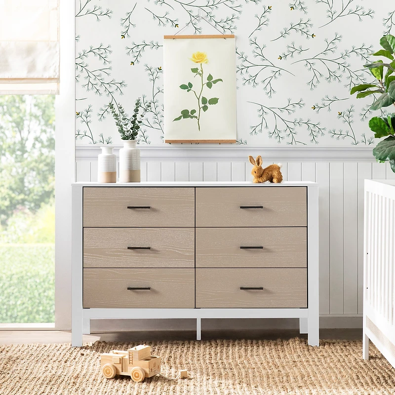 Commode 6 Tiroirs Radley - Blanc et Bois Côtier