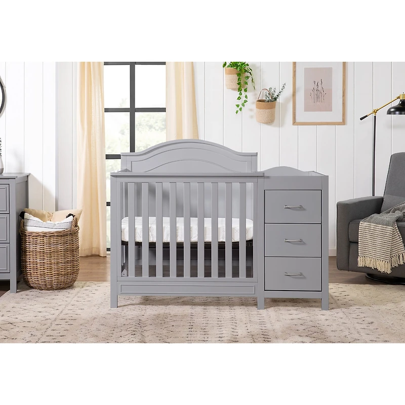 Charlie 4-in-1 Convertible Mini Crib & Changer - Grey