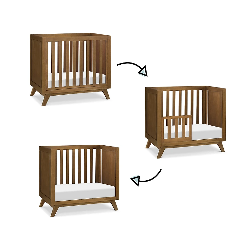 Otto 3-in-1 Convertible Mini Crib with 4" Mattress - Walnut