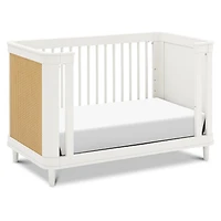 Marin with Cane 3-in-1 Convertible Crib - Warm White and Honey Cane