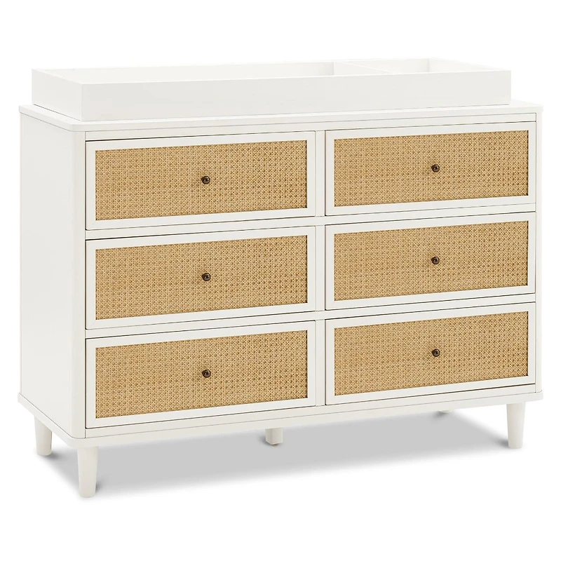 Marin with Cane 6 Drawer Assembled Dresser - Warm White and Honey Cane