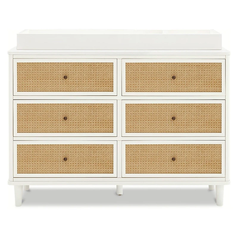 Marin with Cane 6 Drawer Assembled Dresser - Warm White and Honey Cane