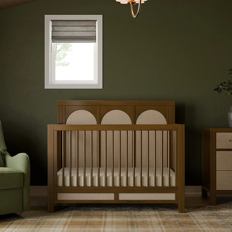Eloise 4-in-1 Convertible Crib - Walnut & Performance Sand Eco-Weave