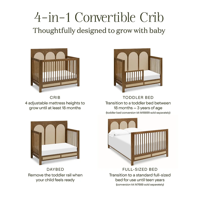 Eloise 4-in-1 Convertible Crib - Walnut & Performance Sand Eco-Weave