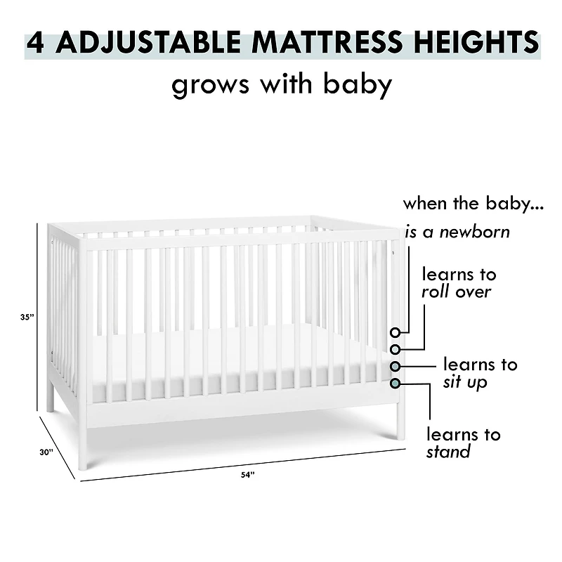 Birdie 3-in-1 Convertible Crib - White