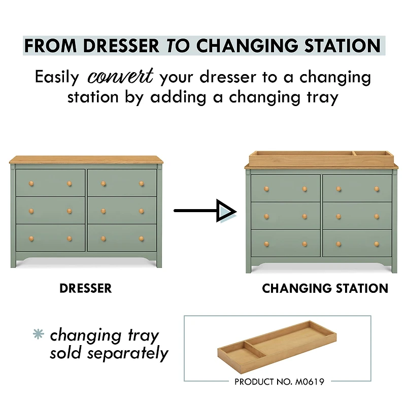 Shea 6-Drawer Dresser - Light Sage and Honey