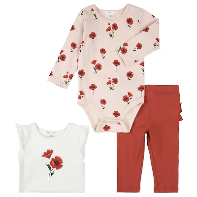 Ensemble de Trois Pièces Coquelicots 3-24mois