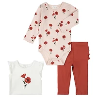 Ensemble de Trois Pièces Coquelicots 3-24mois
